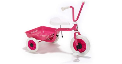 Den klassiske trehjuler med tiplad i farven lyserød/hvid